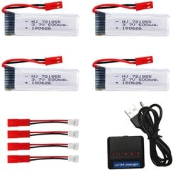 4 tk laetav Lipo aku (3.7V 500mAh) RC Quadricopter Drones UDI U817 U817C U817A U818A WLtoys V959 V969 V979 V989 V999 V929 V949 V212 V222 RC + laadija hind ja info | Nutiseadmed ja aksessuaarid | kaup24.ee