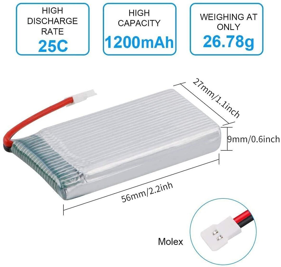 4 tk laetav Lipo aku (3.7v, 1200mAh Lipo) Syma X5SC X5SW Quadricopter Drones jaoks цена и информация | Nutiseadmed ja aksessuaarid | kaup24.ee