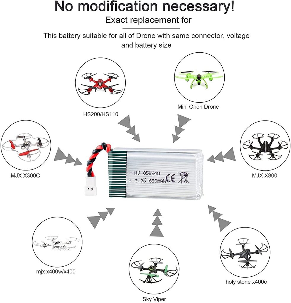 3 tükki aku Syma Drone x5C X5 3.7V 650mAh 25C Advanced Lipo jaoks цена и информация | Nutiseadmed ja aksessuaarid | kaup24.ee