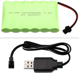 1 tk 7.2V 2400mAh Ni-MH AA laetav akupakett koos sm-2P 2Pin pistikuga ja USB laadija kaabliga RC Truck Cars jaoks hind ja info | Nutiseadmed ja aksessuaarid | kaup24.ee