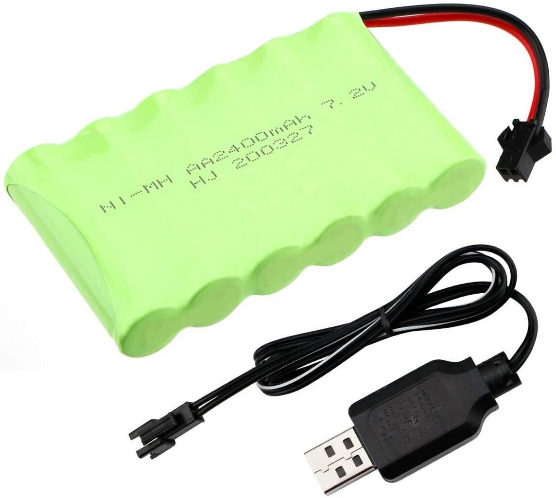 1 tk 7.2V 2400mAh Ni-MH AA laetav akupakett koos sm-2P 2Pin pistikuga ja USB laadija kaabliga RC Truck Cars jaoks цена и информация | Nutiseadmed ja aksessuaarid | kaup24.ee