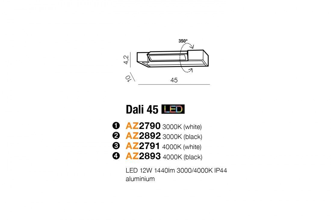 Vannitoa seinavalgusti AZzardo Dali AZ2790 hind ja info | Seinavalgustid | kaup24.ee