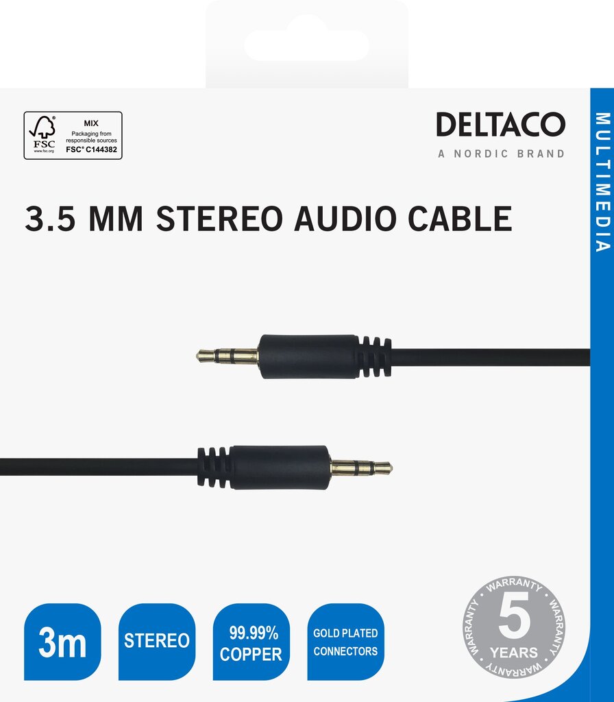 Deltaco 00180009, Aux Aux 3.5 mm, 3 m hind ja info | Kaablid ja juhtmed | kaup24.ee