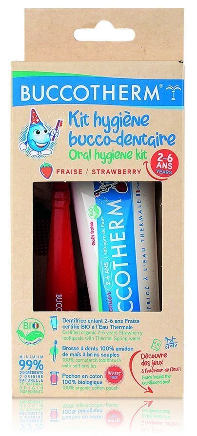 Laste hambapasta ja hambaharja komplekt Buccotherm Bio, maasika (2-6g) hind ja info | Suuhügieen | kaup24.ee