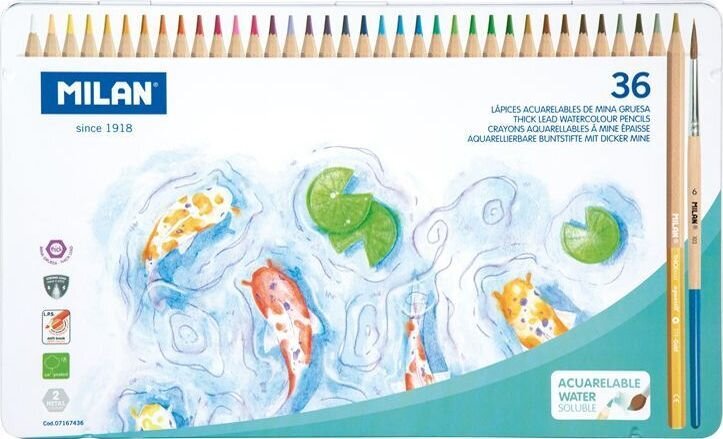 Värvilised pliiatsid Milan (Acuarelable), akvarellpliiats, värviline, 36 d. цена и информация | Kirjatarbed | kaup24.ee