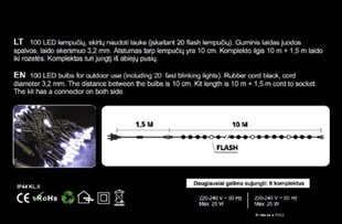 Jõulutuled õue 100 LED/10 m + 1.5 m, värvilised - 4 värvi + valge Flash (201) 6824 hind ja info | Jõulutuled | kaup24.ee