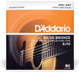 Keeled akustilisele kitarrile D'Addario EJ10 .010 hind ja info | Muusikariistade tarvikud | kaup24.ee