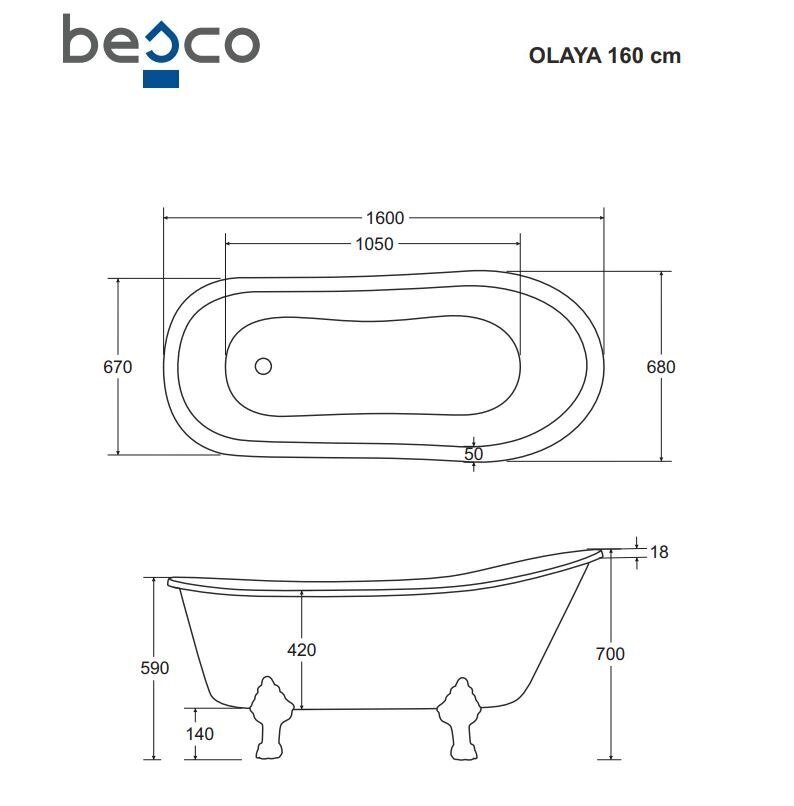 Vann Besco Olaya Glam 160, Silver+Chrome hind ja info | Vannid | kaup24.ee