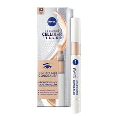 Silmaümbruse peitekreem Nivea Hyaluron Cellular Filler 3In1 Eye Care Concealer 03 Dark, 4ml hind ja info | Jumestuskreemid, puudrid | kaup24.ee