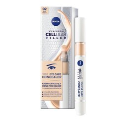 Silmaümbruse peitekreem Nivea Hyaluron Cellular Filler 3In1 Eye Care Concealer 02 Medium, 4ml цена и информация | Пудры, базы под макияж | kaup24.ee