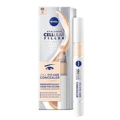 Silmaümbruse peitekreem Nivea Hyaluron Cellular Filler 3In1 Eye Care Concealer 01 Light, 4ml цена и информация | Пудры, базы под макияж | kaup24.ee