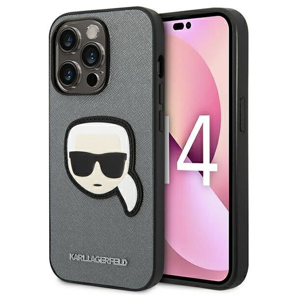 Karl Lagerfeld KLHCP14LSAPKHG iPhone 14 Pro Saffiano Karl`s Head Patch Silver hind ja info | Telefoni kaaned, ümbrised | kaup24.ee