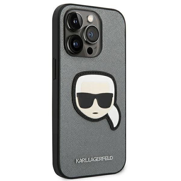 Karl Lagerfeld KLHCP14LSAPKHG iPhone 14 Pro Saffiano Karl`s Head Patch Silver hind ja info | Telefoni kaaned, ümbrised | kaup24.ee