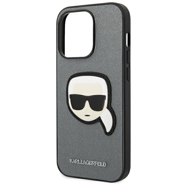 Karl Lagerfeld KLHCP14LSAPKHG iPhone 14 Pro Saffiano Karl`s Head Patch Silver hind ja info | Telefoni kaaned, ümbrised | kaup24.ee