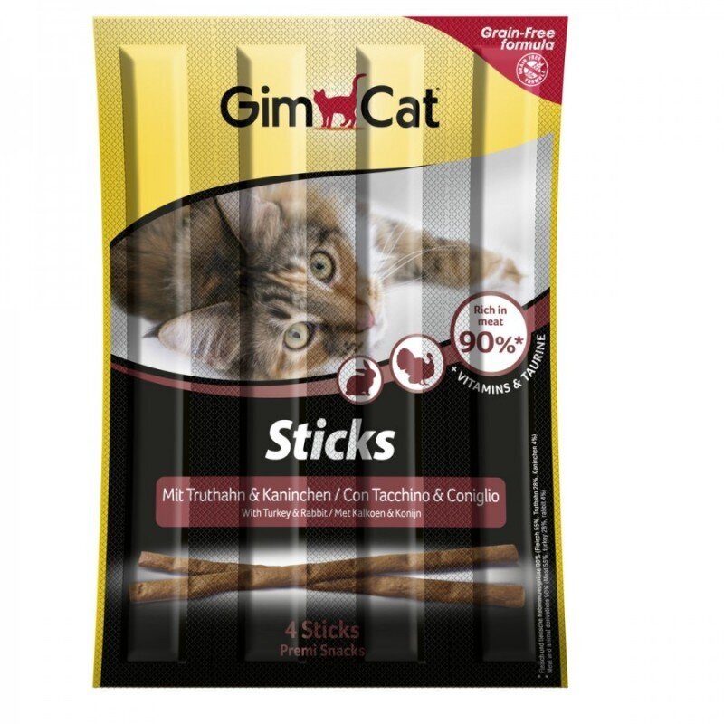 GimCat Sticks Turkey & Rabbit Grain Free (4 tk) hind ja info | Maiustused kassidele | kaup24.ee