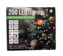 Ёлочная гирлянда 200LED/16 м + 1.5м, 4 - цвета + холодный белый Flash (204) 6829 цена и информация | Гирлянды | kaup24.ee