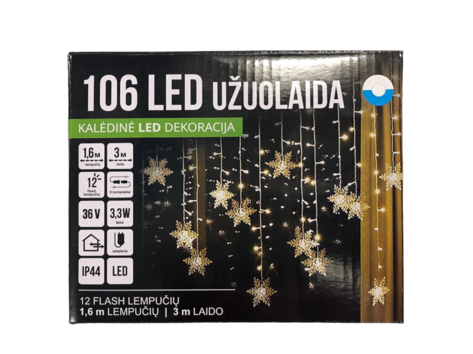 Valguskardin Lumehelbed 106 LED/ 160cm x 100cm, värv: sinine, külm valge (317) 7549 hind ja info | Jõulutuled | kaup24.ee