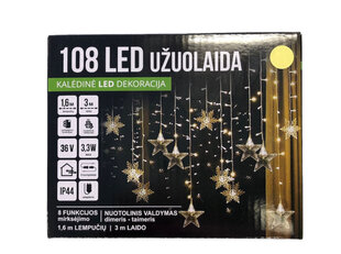 Valguskardin Lumehelbed/Tähed 108 LED/ 160cm x 100cm, värv: soe valge (314) 7552 цена и информация | Гирлянды | kaup24.ee