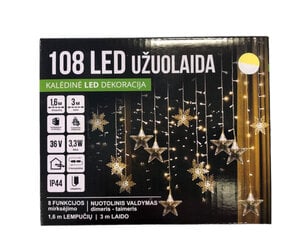 Гирлянда - занавес Снежинки/Звёзды, 108LED/ 160см x 100см, цвет: тёплый белый / белый (313) 7551 цена и информация | гирлянда, 10 вел 4 см | kaup24.ee