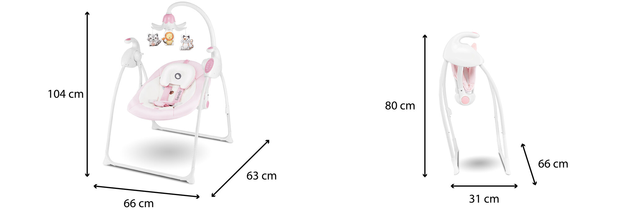 Nutikas kiik Lionelo Robin koos Sound Detect programmiga, pink hind ja info | Beebi lamamistoolid | kaup24.ee