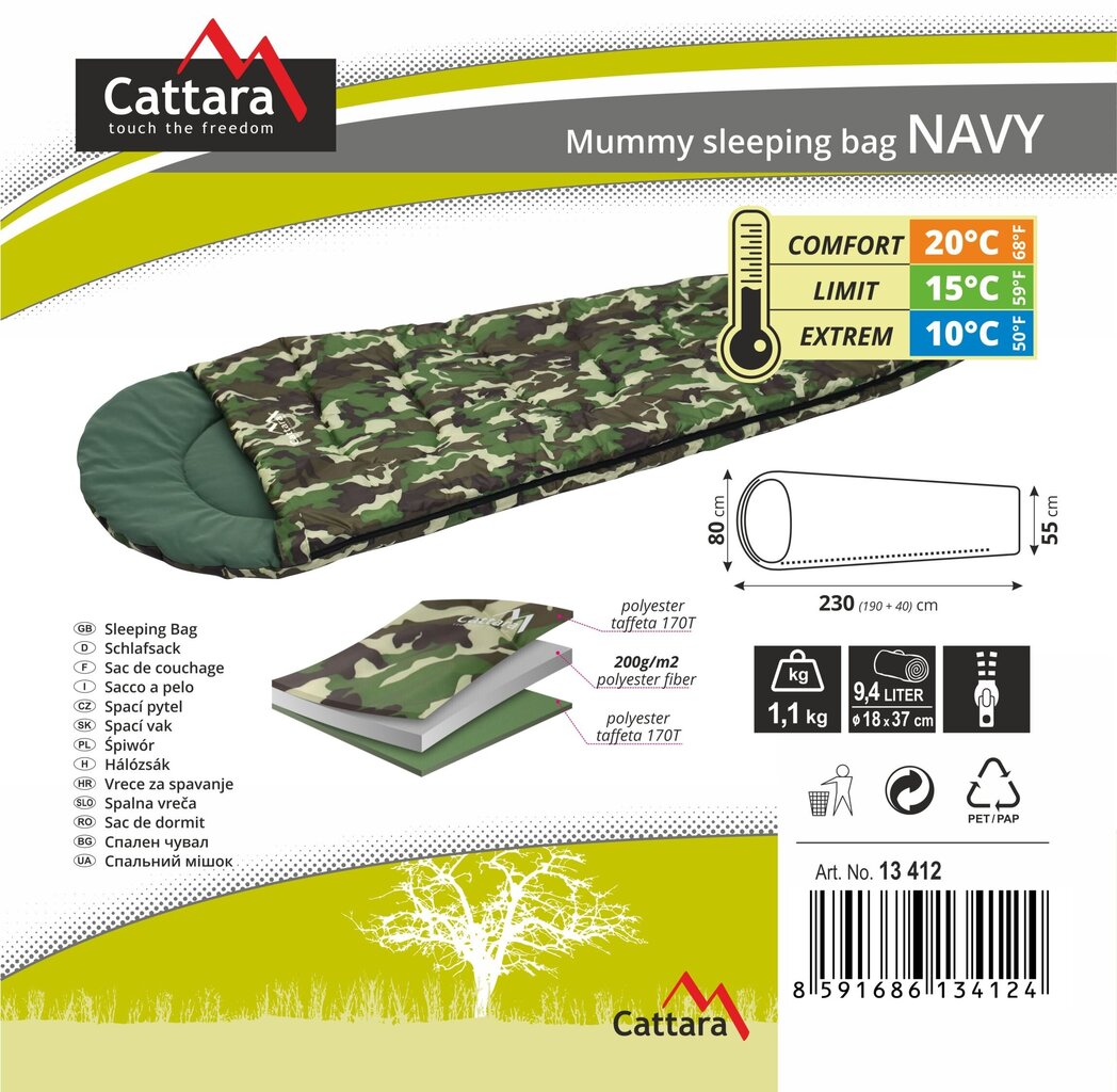 Magamiskott Cattara Navy +10 °C цена и информация | Magamiskotid | kaup24.ee