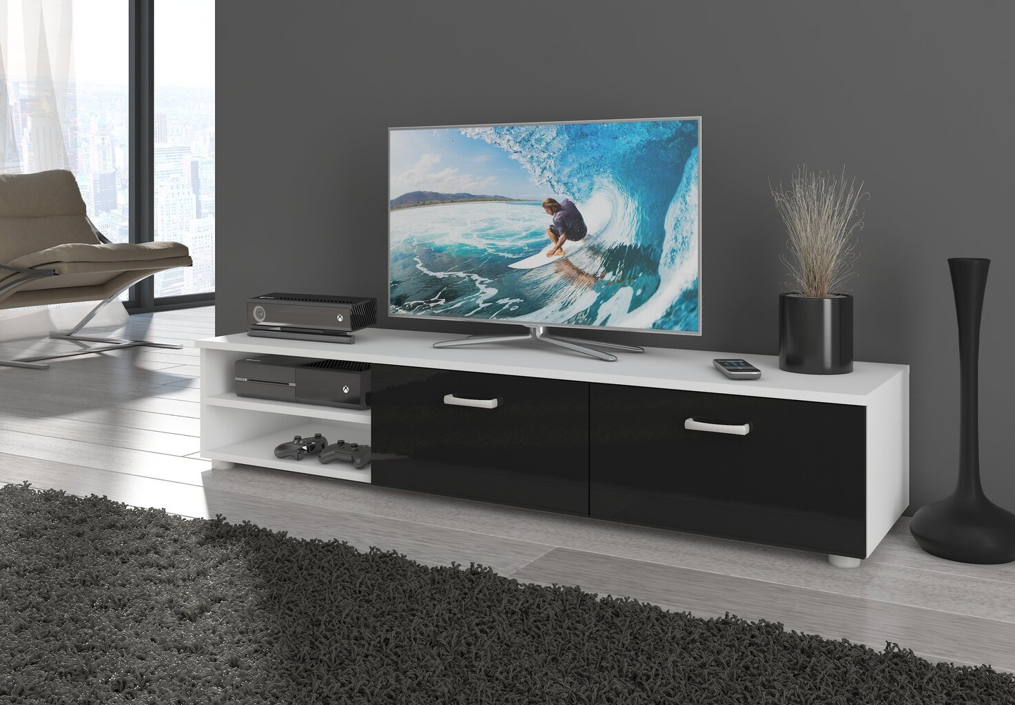 TV laud Magic, must/valge hind ja info | TV alused | kaup24.ee