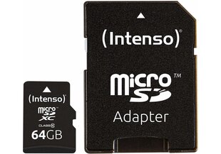Карта памяти Intenso 3413490 microSDXC, класс 10, SD-Adapter, 64 ГБ цена и информация | Карты памяти для телефонов | kaup24.ee
