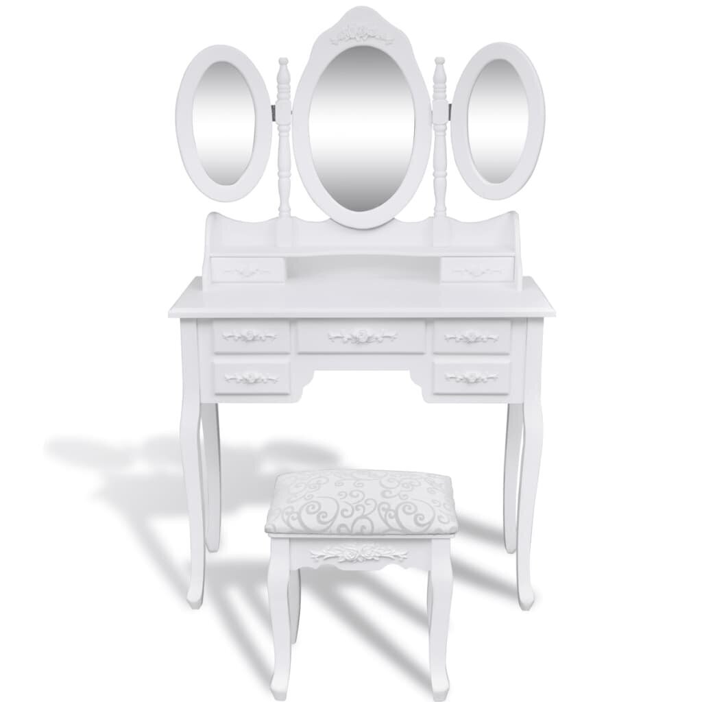 Tualettlaud 3 peegli ja tooliga valge hind ja info | Tualettlauad | kaup24.ee