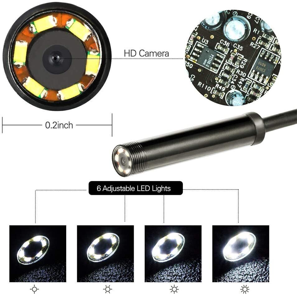 Mini endoskoopiline kaamera pehme kaabli ja LED valgustusega цена и информация | Mobiiltelefonide lisatarvikud | kaup24.ee