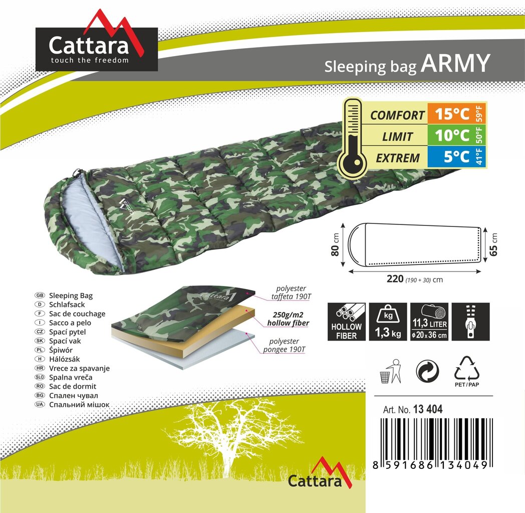 Magamiskott Cattara Army +5 °C hind ja info | Magamiskotid | kaup24.ee