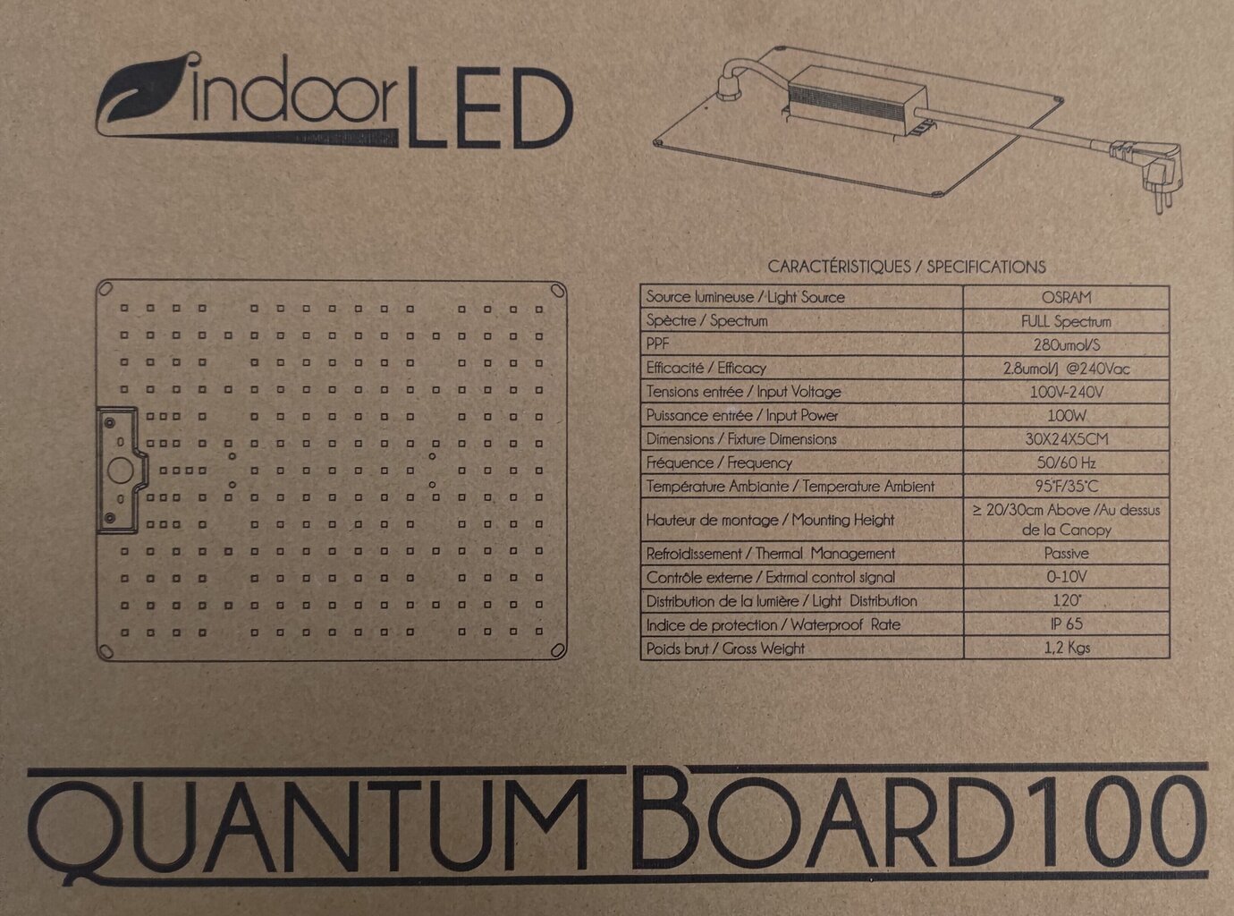 Taimekasvatuslamp OSRAM LED Quantum Board 100w täisspekter 30x24x5cm, 220v hind ja info | Aia- ja õuevalgustid | kaup24.ee