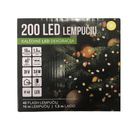 Ёлочная гирлянда 200LED/16м  + 1.5м, тёплый белый / холодный белый (FLASH) (121) 7545 цена и информация | Гирлянды | kaup24.ee