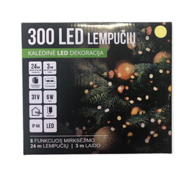 Ёлочная гирлянда 8 ф, 300LED/24 м + 3м, цвет: тёплый белый (119) 7535 цена и информация | Гирлянды | kaup24.ee