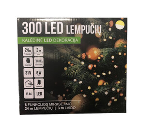 Ёлочная гирлянда 8 ф, 300LED/24 м + 3м, цвет: тёплый белый/холодный белый (120-1) 7548 цена и информация | Гирлянды | kaup24.ee