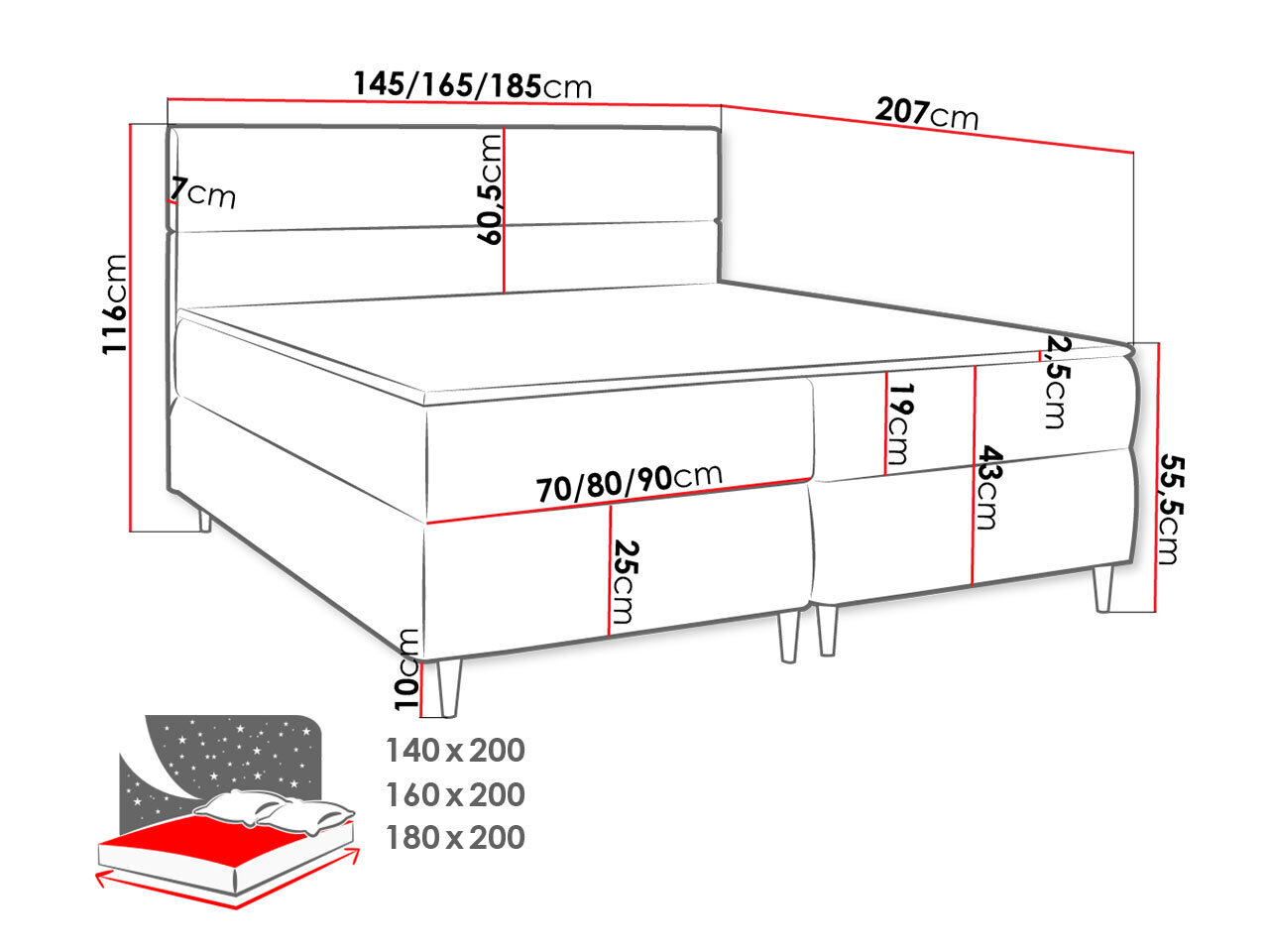 Kontinentaalvoodi SIVESO-Itaka 50-160x200 cm hind ja info | Voodid | kaup24.ee