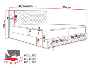 Континентальная кровать AUKSENCJA-Manila 02-180x200 см цена и информация | Кровати | kaup24.ee
