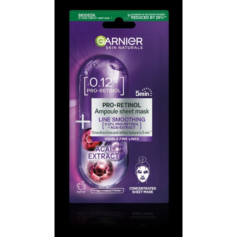 Ampull-lehtmask Garnier Skin Naturals Pro-Retinol, 19 g цена и информация | Näomaskid, silmamaskid | kaup24.ee