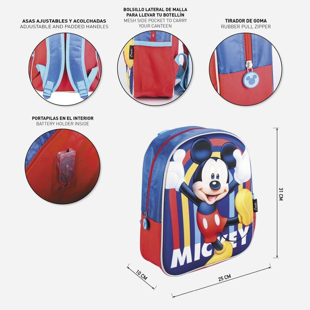 Koolikott Mickey Mouse Tumesinine (25 x 31 x 10 cm) hind ja info | Koolikotid, sussikotid | kaup24.ee