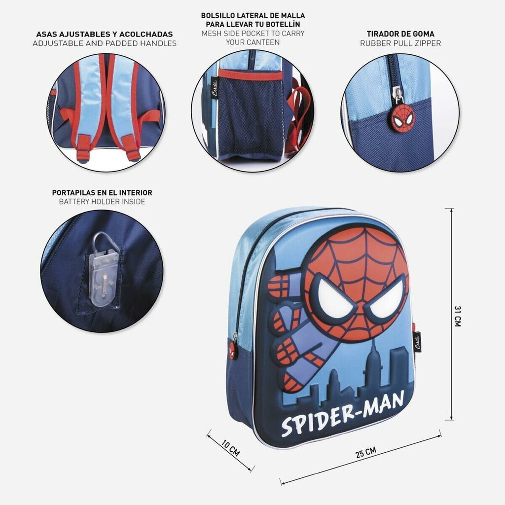 Koolikott Spiderman Sinine (25 x 31 x 10 cm) цена и информация | Koolikotid, sussikotid | kaup24.ee