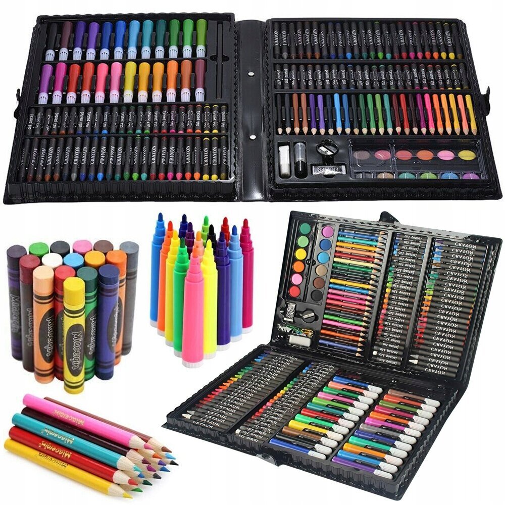 Kunstniku komplekt 168 elemendiga (pliiatsid, markerid, värvipliiatsid, värvid) hind ja info | Kunstitarbed, voolimise tarvikud | kaup24.ee