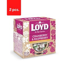 Ürdi- ja puuviljatee LOYD, jõhvika- ja vaarikamaitseline, 20 x 2g x 2 pakki. hind ja info | Tee | kaup24.ee