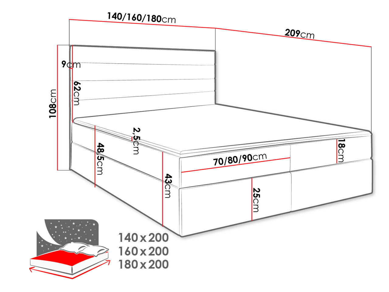 Kontinentaalvoodi ANSGAN III-Manila 35-180x200 cm hind ja info | Voodid | kaup24.ee