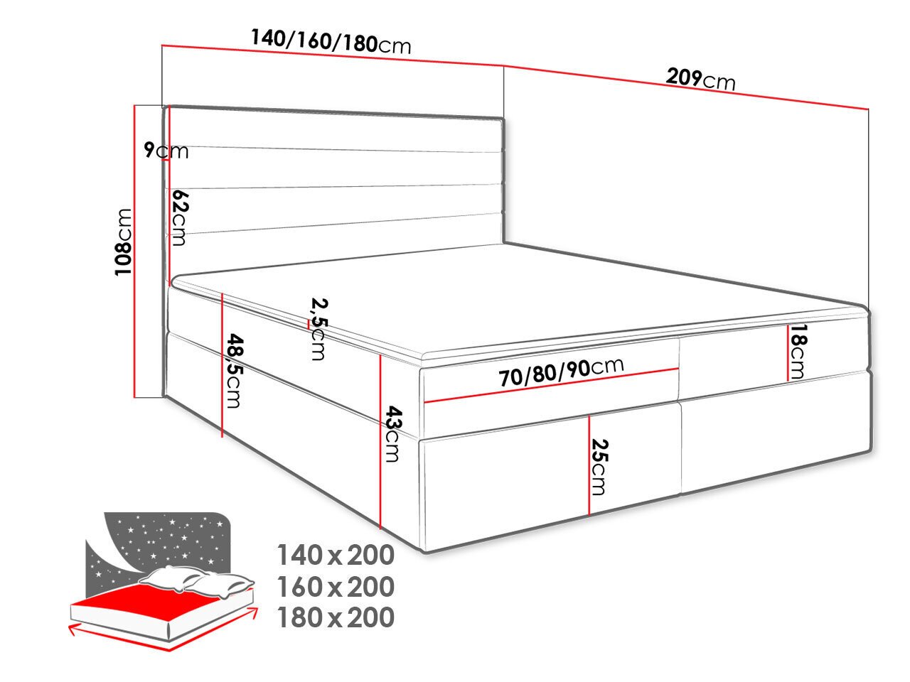 Kontinentaalvoodi ANSGAN III-Itaka 14-140x200 cm цена и информация | Voodid | kaup24.ee