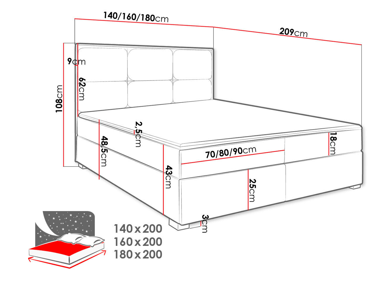 Kontinentaalvoodi ANSGAN I-Manila 35-180x200 cm hind ja info | Voodid | kaup24.ee