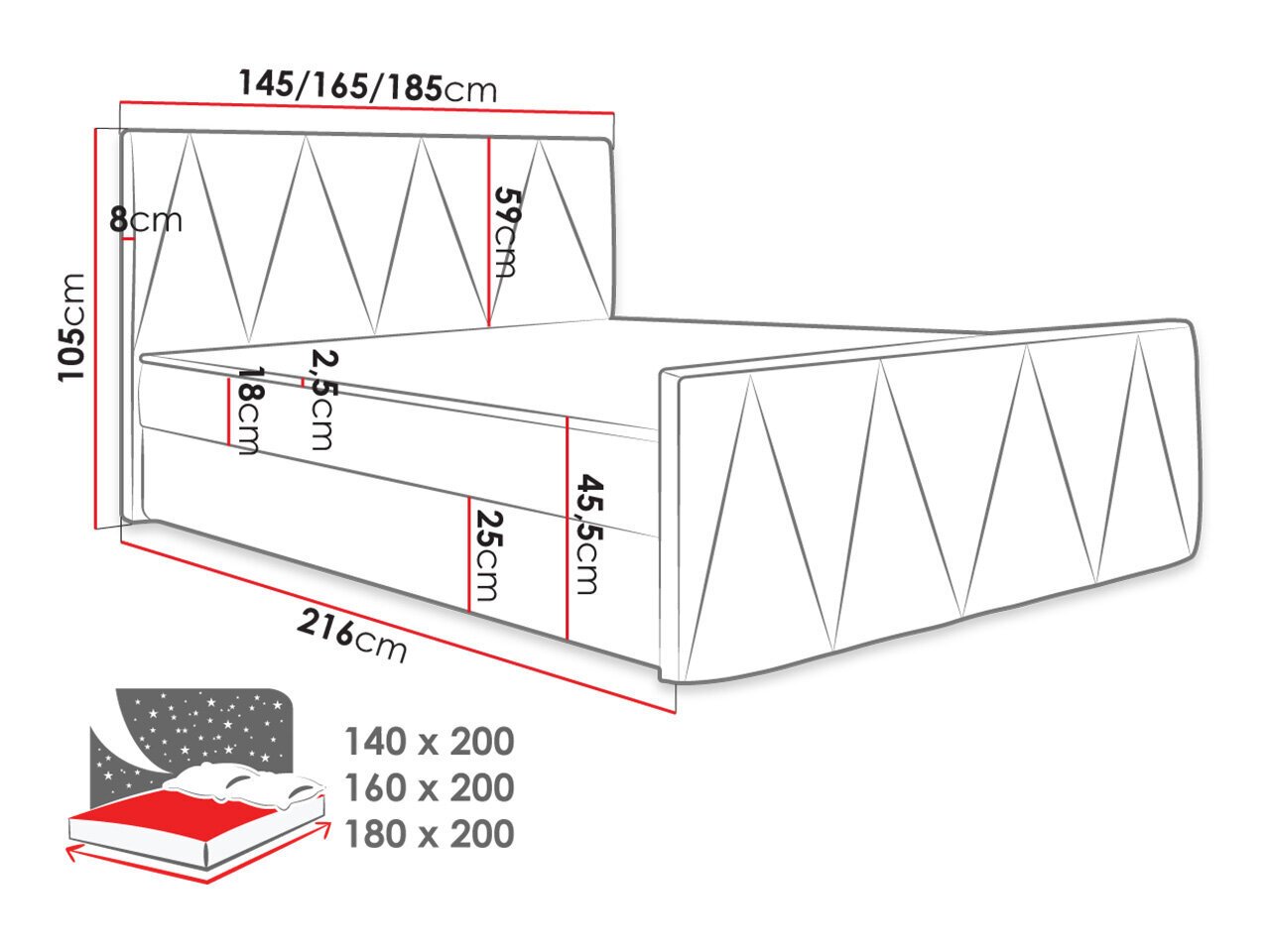 Kontinentaalvoodi PEREGRYN 3-Rico 23-160x200 cm цена и информация | Voodid | kaup24.ee