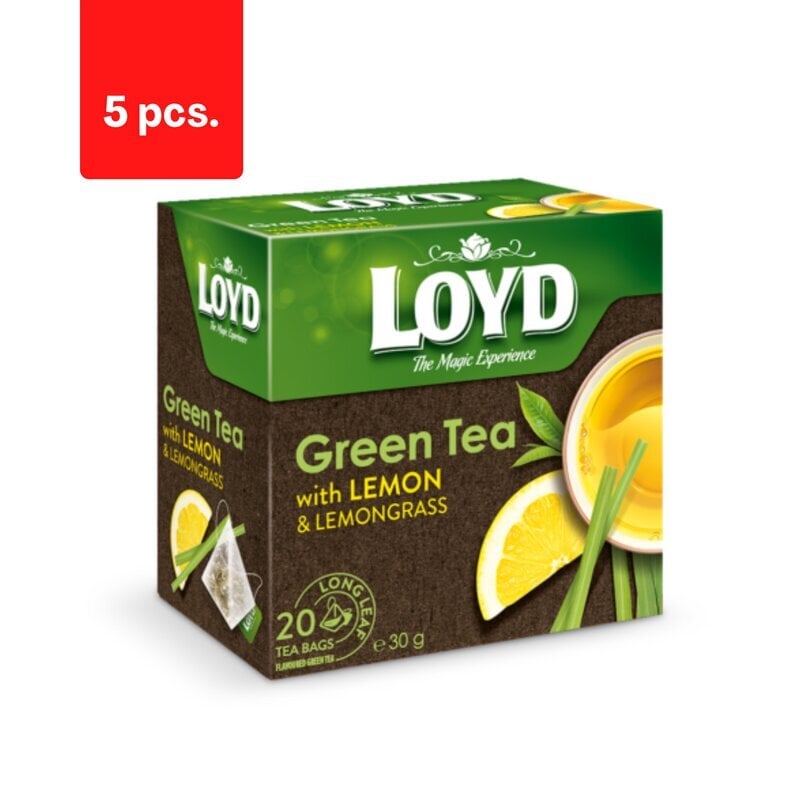 Maitsestatud roheline tee LOYD, sidrunikoorte ja sidrunheinaga, 20 x 1,5g x 5 pakki. hind ja info | Tee | kaup24.ee