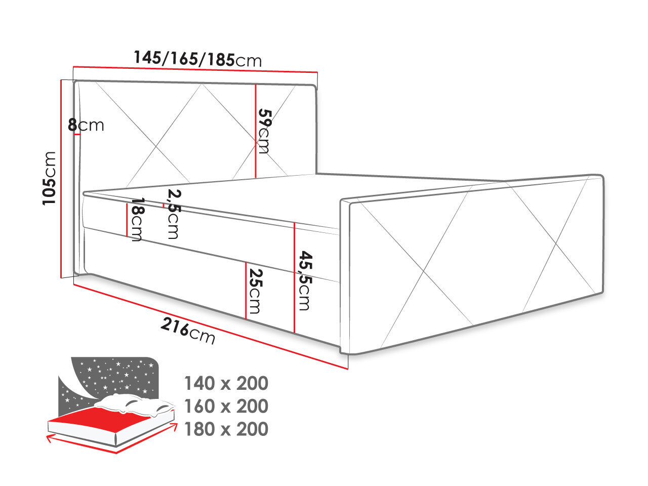 Kontinentaalvoodi PEREGRYN 4-Rico 20-180x200 cm цена и информация | Voodid | kaup24.ee