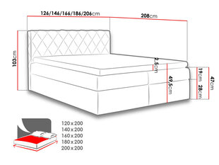Континентальная кровать NARCYZ-Velluto 7 (ткань)-160x200 см цена и информация | Кровати | kaup24.ee