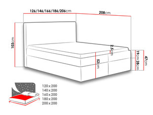 Кровать континентальная MALWA-Velluto 7 (ткань)-200x200 см цена и информация | Кровати | kaup24.ee