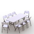 Kokkupandav mööblikomplekt Tonro: laud 180, valge, 8 Premium tooli, valge